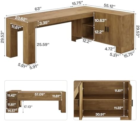 Tribesigns L-Shaped Executive Desk, 78-Inch Office Desk with Storage Cabinet and 2-Tier Shelf, Large Wooden Computer Writing Table Business Furniture Workstation for Home Office, Brown - Image 2