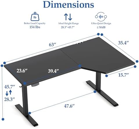 Klicelor L Shaped Standing Desk 63 x 35.4 Inch, Electric Height Adjustable Corner Desk for Home Office Workstation, Ergonomic Sit Stand Computer Table with Memory Controller, Black - Image 3