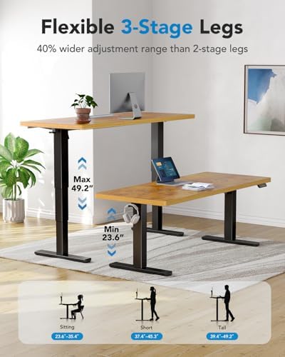 HUANUO 71x35 Inch 3-Stage Legs Electric Standing Desk,Large Height Adjustable Office Desk with Brushless Motor,Stand Up Desk with 4 Memory Presets & 2 Hooks,Computer Desk for Home Office,Vintage Brown - Image 6
