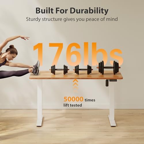 Cubiker Standing Desk, 48x24 Inches Sit Stand Home Office Desk, Electric Stand up Desk, Adjustable Desk with Splice Board, White Frame/Light Rustic Top - Image 4