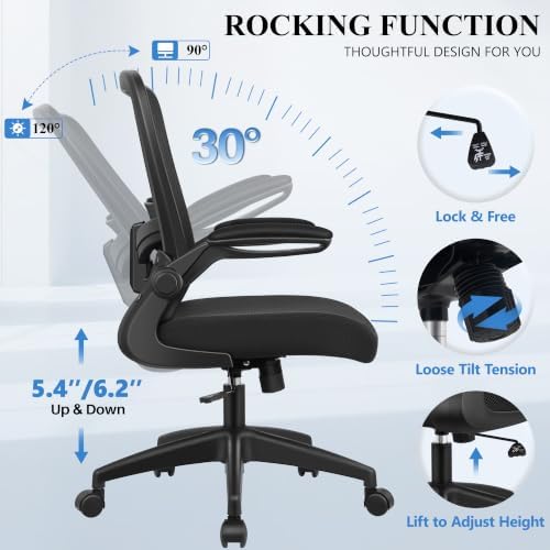FelixKing Office Chair, Ergonomic Desk Chair Breathable Mesh Chairs Adjustable High Back Lumbar Support Flip-up Armrests, Executive Rolling Swivel Comfy Computer Chairs Home Office Black - Image 4