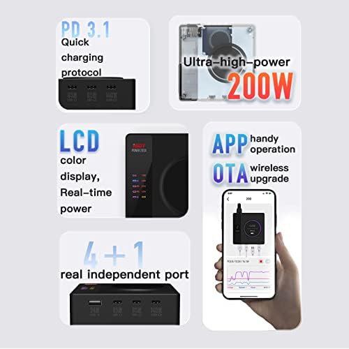 ISDT Power 200X 200W USB C Desktop Charging Station - 4+1 Ports Supports PD3.1 Fast Charging Various Operating Systems with Power Adapter, USB Charger with 15W Wireless Charging - Image 3