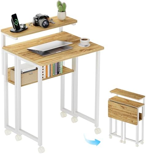 GreenForest Folding Desk with Adjustable Monitor Stand, 24.8 in Small Desk by GreenForest