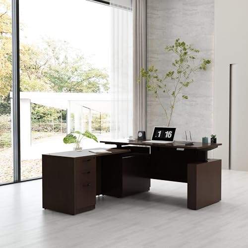 66.93" L Shaped Executive Standing Desk with Lockable Cabinet - Image 2