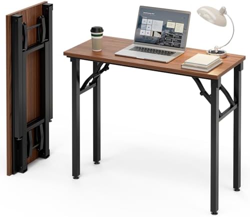 Folding Desk Foldable Desk - Folding Table for Small Spaces, Portable Compact Laptop Workstation for Computer Tasks, Study, Craft, Sewing, Home Office, Bedroom, Dorm and Narrow Space Storage by RISWER