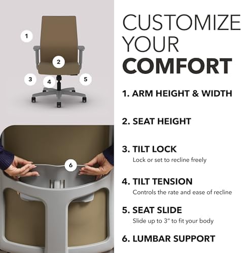 HON Ignition 2.0 Ergonomic Office Chair, Lumbar Support, Quicksand - Image 3