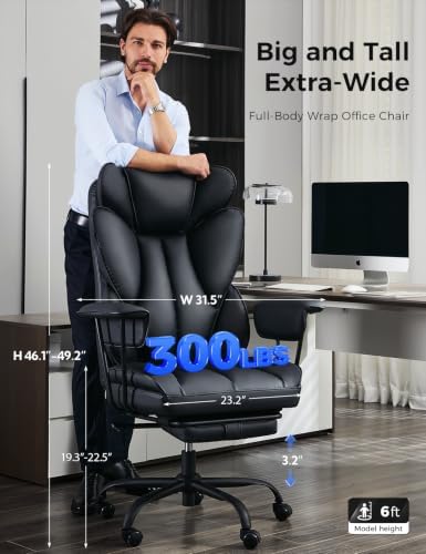amseatec Big and Tall Office Chair, Reclining Executive Chair with Footrest - Image 3