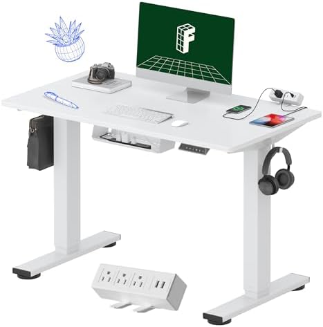 FLEXISPOT EN2 40"x24" Whole-Piece Standing Desk with Power Strip, White by Unknown