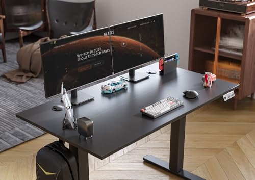 Seang Electric Standing Desk Adjustable Height, 55 x 24 Inch Sit Stand Desk with T-Shaped Frame, 3 Memory Presets & Cable Management for Home Office Computer Workstation, Black Frame/Black Top - Image 5