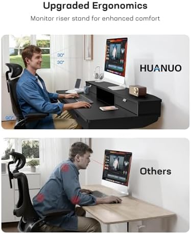 HUANUO 55 x 30 inch Electric Standing Desk with 2 Wood Drawers, Adjustable Height Sit Stand Desk for Home Office, Ergonomic Stand up Desk with 4 Memory Presets, 176 lbs Capacity, Black Top - Image 7