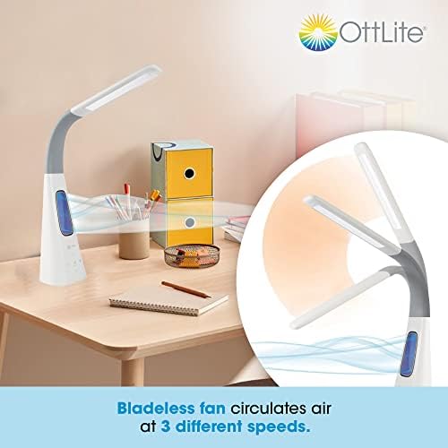 OttLite Cool Breeze LED Desk Lamp with Bladeless Fan, White - Image 2