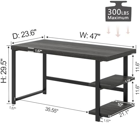 FOLUBAN 47 Inch Computer Desk with Storage Shelves, Modern Home Office Desk, Small Study Writing Desk Gaming Table Workstation for Bedroom Living Room, Industrial Dark Gray - Image 2