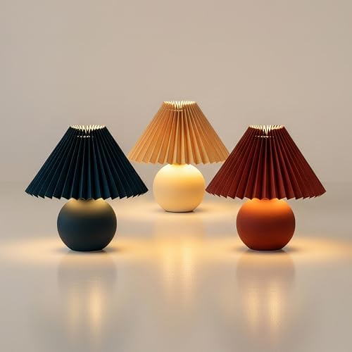 Brightech Serena LED Table Lamp - Small 10" Modern Ceramic Lamp with Pleated Shade for Bedside, Nightstand, Desk - Mini Night Light with Cozy Soft White Light for Living Room, Bedroom - Peach - Image 6