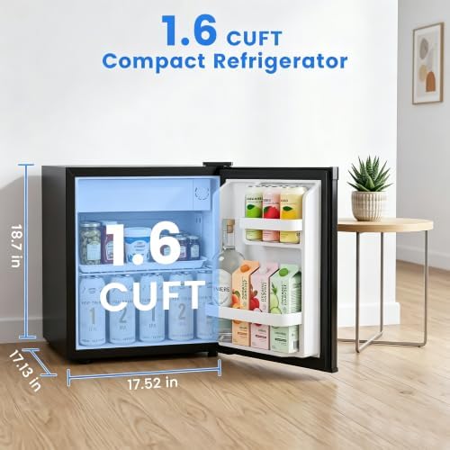 Electactic 1.6 Cu.ft Mini Fridge – Compact Reversible Door Refrigerator with Adjustable Thermostat, Ultra-Quiet Operation, Ideal for Office, Dorm, Bedroom, Apartment (Black) - Image 2