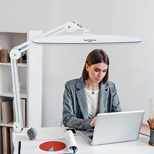 Task Lamp with Clamp, Bright 117PCS LEDs, Metal Swing Arm 24W 2200 Lumen Dimmable Led Desk Lamp for Architect Home Office Study Reading Dorm Workbench Craft, 23 Inch Working Lamp(White) - Image 5