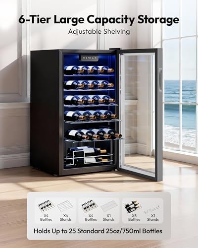 EUHOMY 25 bottle Wine Cooler Refrigerator, Wine Fridge Glass Door, Silver - Image 2