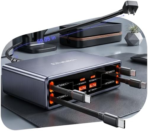 8-in-1 Charging Station for Multi Device,Fast Charger Retractable 65W Cable by HATALKIN
