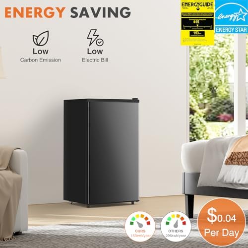 Sweetcrispy 3.2 Cu.Ft Mini Fridge with Freezer, 2 Door Small Refrigerator with Adjustable Thermostat Energy-efficient Low Noise, Compact Fridge for Bedroom, Office, Dorm, Black - Image 2