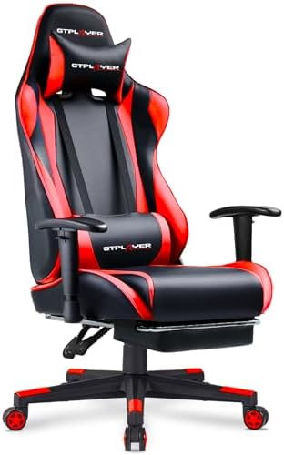 GTPLAYER Gaming Chair with Footrest, Ergonomic Computer Game Desk Chair, Reclining Gamer Chair Seat Height Adjustment, Swivel Rocker with Headrest and Lumbar (Brickred) by GTPLAYER