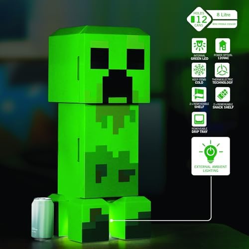 Minecraft Legends Creeper Mini Fridge – 12 Can 8L Portable Cooler with LED Lights, AC/DC Power & Removable Shelves for Gaming Rooms, Dorms & Offices - Image 4