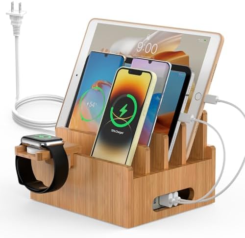 Pezin & Hulin Bamboo Charging Stations with 5 Port USB Charger & 5 Cables by PezinHulin