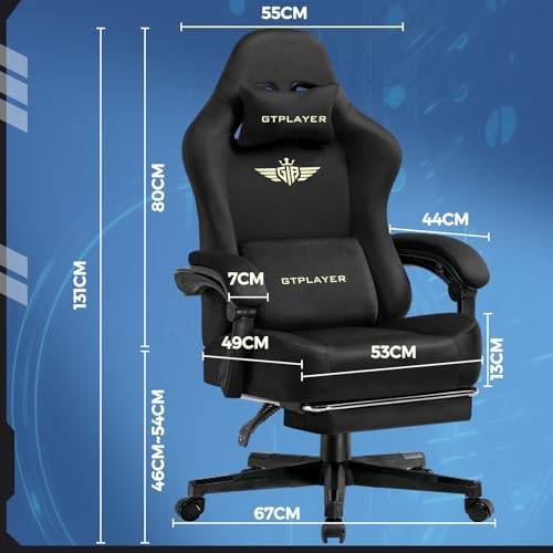 GTPLAYER Gaming Chair Fabric with Pocket Spring Cushion, Big and Tall Gamings Chairs 350LBS High Back Computer Chair with Footrest for Adults Lumbar Support Swivel Game Chair for Office Light Black - Image 2