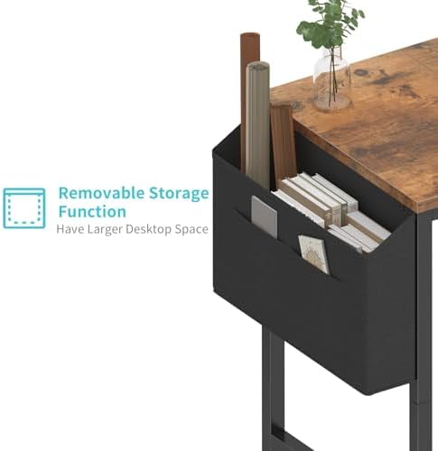 Lufeiya Small Desk for Small Spaces, 32 Inch Kids Girls Study Writing Desks for Bedroom, Simple Modern Laptop PC Little Side Table with Storage Bag Headphone Hooks, Rustic Brown - Image 5