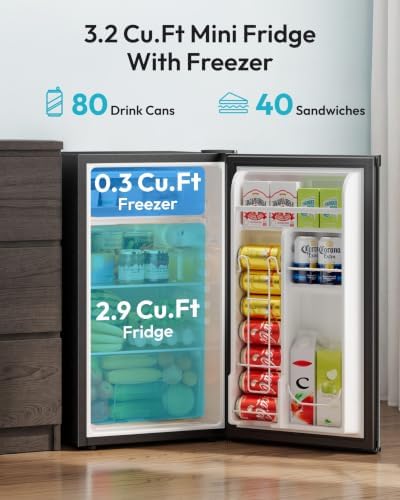 EUHOMY Mini Fridge with Freezer, 3.2 Cu.Ft Compact Refrigerator for Dorm - Image 2