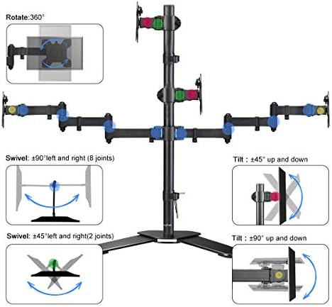 Suptek Quad LED LCD Monitor Stand up Free-Standing Desk Stand Extra Tall 31.5" Pole Heavy Duty Fully Adjustable Mount for 4 (3+1) / Four Screens up to 27 inch (ML6864) - Image 3