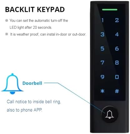 WiFi Remote Manage IP66 Watreproof Access Control Keypad 600lbs Magnetic Lock Request to Exit PIR Motion Sensor Smart Phone App Remote ADD/Delete User - Image 3