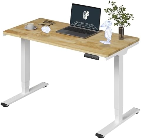 FLEXISPOT E6 Solid Wood 3-Stage Dual Motor 48 x 24 Electric Standing Desk, Holds 220 lbs, Adjustable Height w/Memory Presets, Butcher Block Rubberwood Desktop & White Frame, Ships in 2 Boxes by Unknown