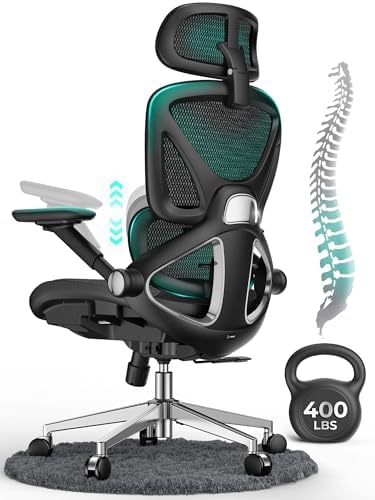 CAPOT Ergonomic Mesh Office Chair, Adjustable Lumbar High Back Desk Chair 400lbs, 4D Flip-up Arms, 3-Level Tilt Backrest, 3D Headrest, PU Wheels, Swivel Rolling Computer Seating for Long Desk Work by CAPOT