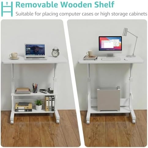 WINAZ Small Portable Laptop Rolling Desk - 32" Mobile Kids Desk with Wheels for Small Spaces, White，31.5" - Image 6
