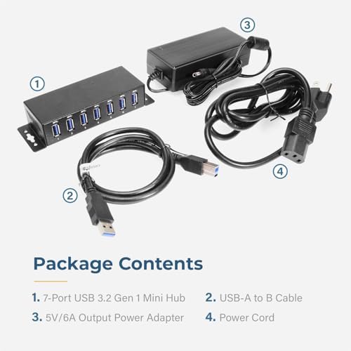 Coolgear 3.2 Gen 1 USB Hub - 7 Port USB Hub with 5Gbps Data Transfers, Mountable Metal Housing, 5V Power Adapter, ESD Surge Protection, Bus or Self Powered - Image 6
