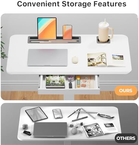 Mobile Standing Desk with Drawer, 35"×20" Small Desk, White - Image 3