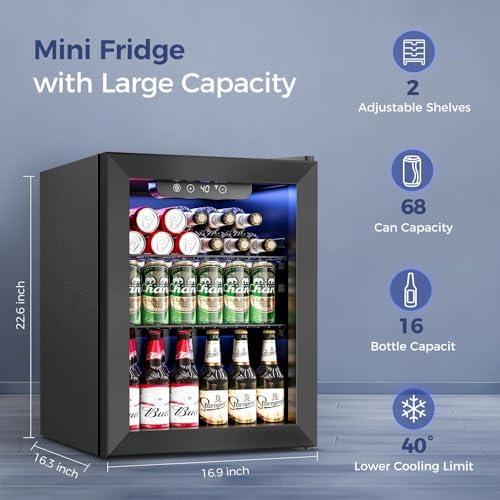 Feelfunn 1.7 Cu.Ft Beverage Refrigerator, 68 Can Mini Fridge, Black - Image 2