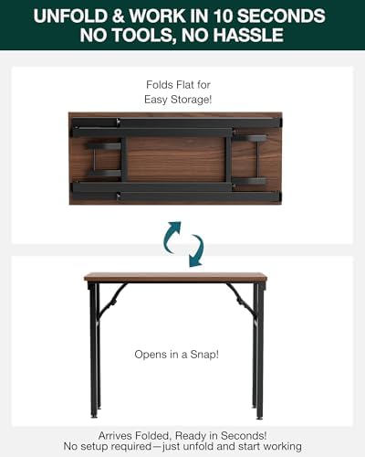 Frylr Small Folding Computer Desk – 35.8 Inch Portable Table for Craft and Study, Lightweight Desk for Small Spaces, Foldable Laptop Table Built-in AC/USB Outlets for Convenience, Dark Walnut - Image 3