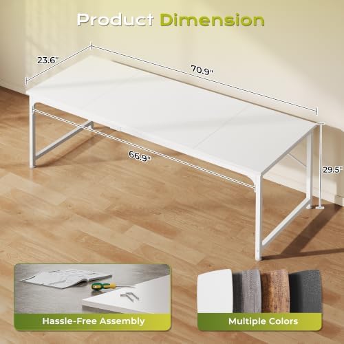 PRAISUN 70 Inch Computer Desk, Office Desk, Spacious Desktop, White - Image 3