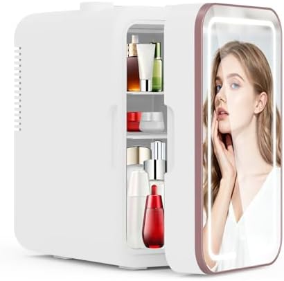 YLFU 6L Mini Skincare Fridge with Dimmable LED Mirror for Makeup Cosmetics by YLFU