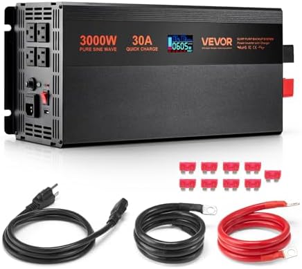 VEVOR Sump Pump Battery Backup System, 3000W, Auto Switches to Battery Inverter for Continuous Sump Pump Operation, Pure Sine Wave, LCD Display, for Basement Protection Emergency and Power Outage by VEVOR