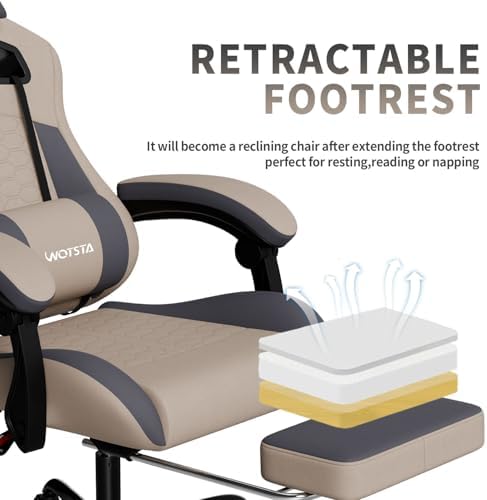 Gaming Chair with Massage,Ergonomic PC Gaming Chair with Footrest Comfortable Headrest and Lumbar Support, High Back, 300LBS (Grey) - Image 5