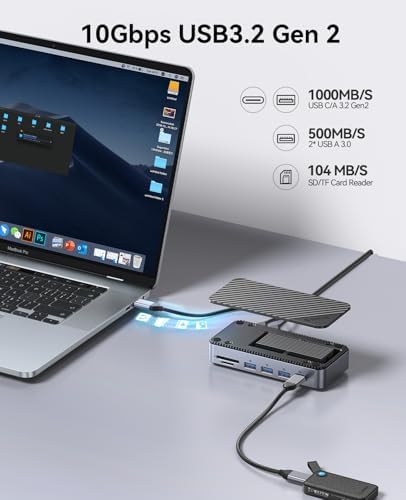 ORICO 12-in-1 USB C Hub with m.2 ssd Enclosure, USB C Docking Station Dual Monitor HDMI DP 8K@30Hz/4K@60Hz, 10Gbps USB, Gigabit Ethernet, 100W PD, SD TF Reader for Mac & Windows Laptops M2P11 - Image 5