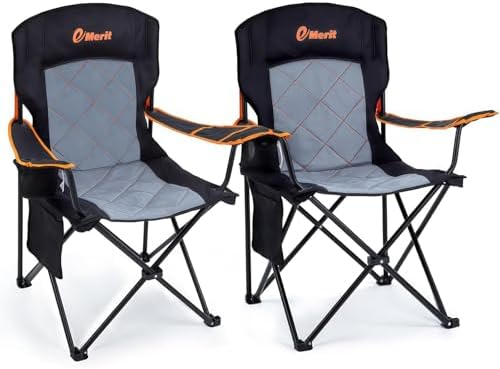 EMERIT 2-Pack Folding Camping Chair, Diamond-Quilted & Adjustable Armrest by eMeritDirect