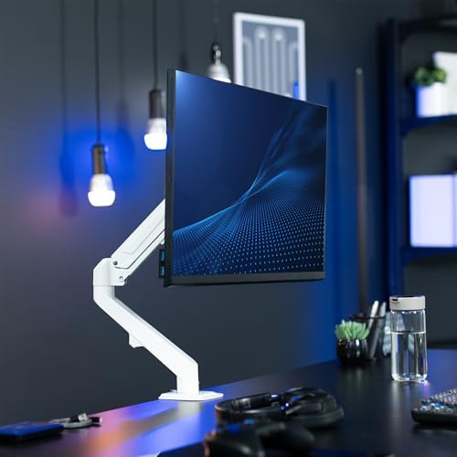 VIVO Heavy Duty Single Monitor Tension Arm for up to 27 inch Screens, Holds 14.3 lbs, Premium Desk Mount Stand, White, STAND-V101OW - Image 2