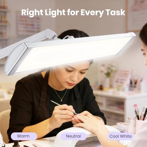 Neatfi 3,500 Lumens LED Desk Lamp – 45W Dimmable Task Light | Adjustable Color Temperature | 3 Light Modes | 540 SMD LEDs | Reading, Craft, Workbench & Office (White-2, 26-Inch Wide Shade) - Image 2