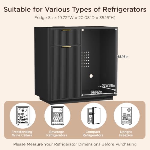 Vabches Mini Fridge Cabinet, Coffee Bar Cabinet with Fridge Space, Black - Image 5