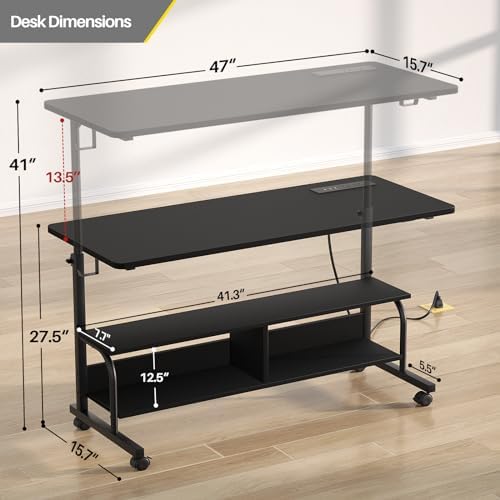 Armocity 47" Rolling Standing Desk with Charging Station for Couch Bed - Image 3