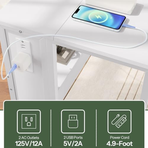 CHOEZON Folding Desk with Power Outlets, 31.5" Rolling Computer Table with Wheels, Portable Office Desk with Storage Shelf for Small Spaces White TDN01UWB - Image 5