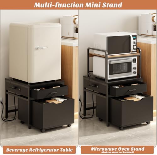 Unikito Mini Fridge Stand with Drawer Storage & Power Outlet, Black - Image 4
