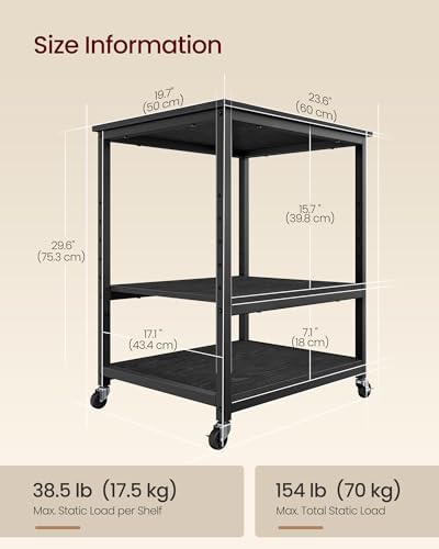 VASAGLE 3-Tier Printer Stand with Locking Wheels, Under Desk Printer Table - Image 3